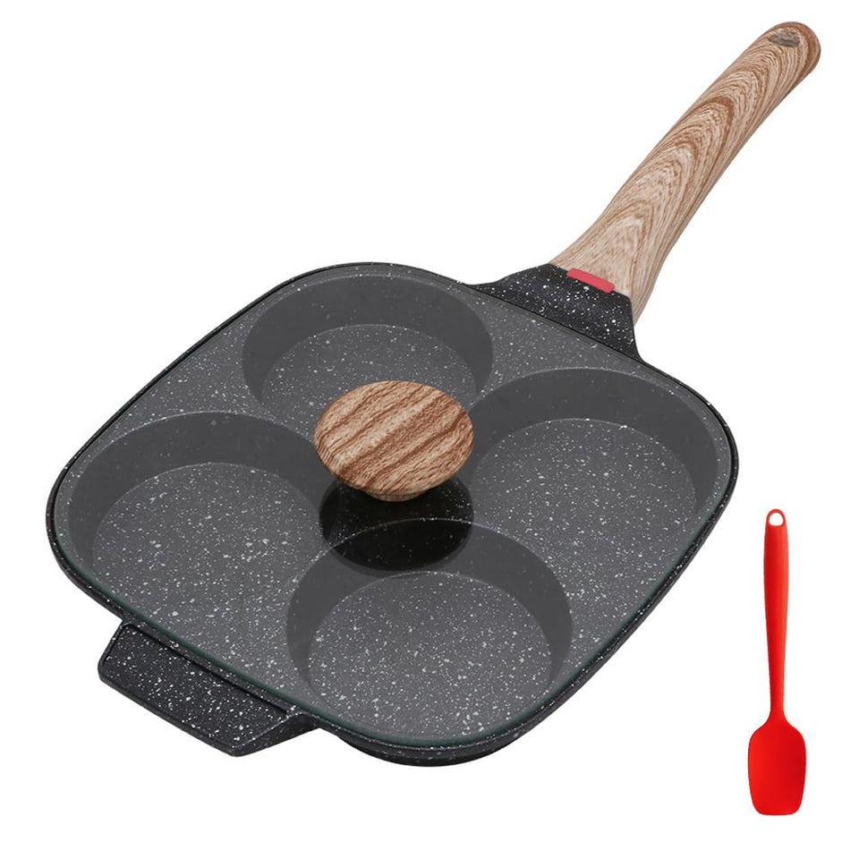Bobikuke fried egg pan with lid four-cup design for quick breakfasts
