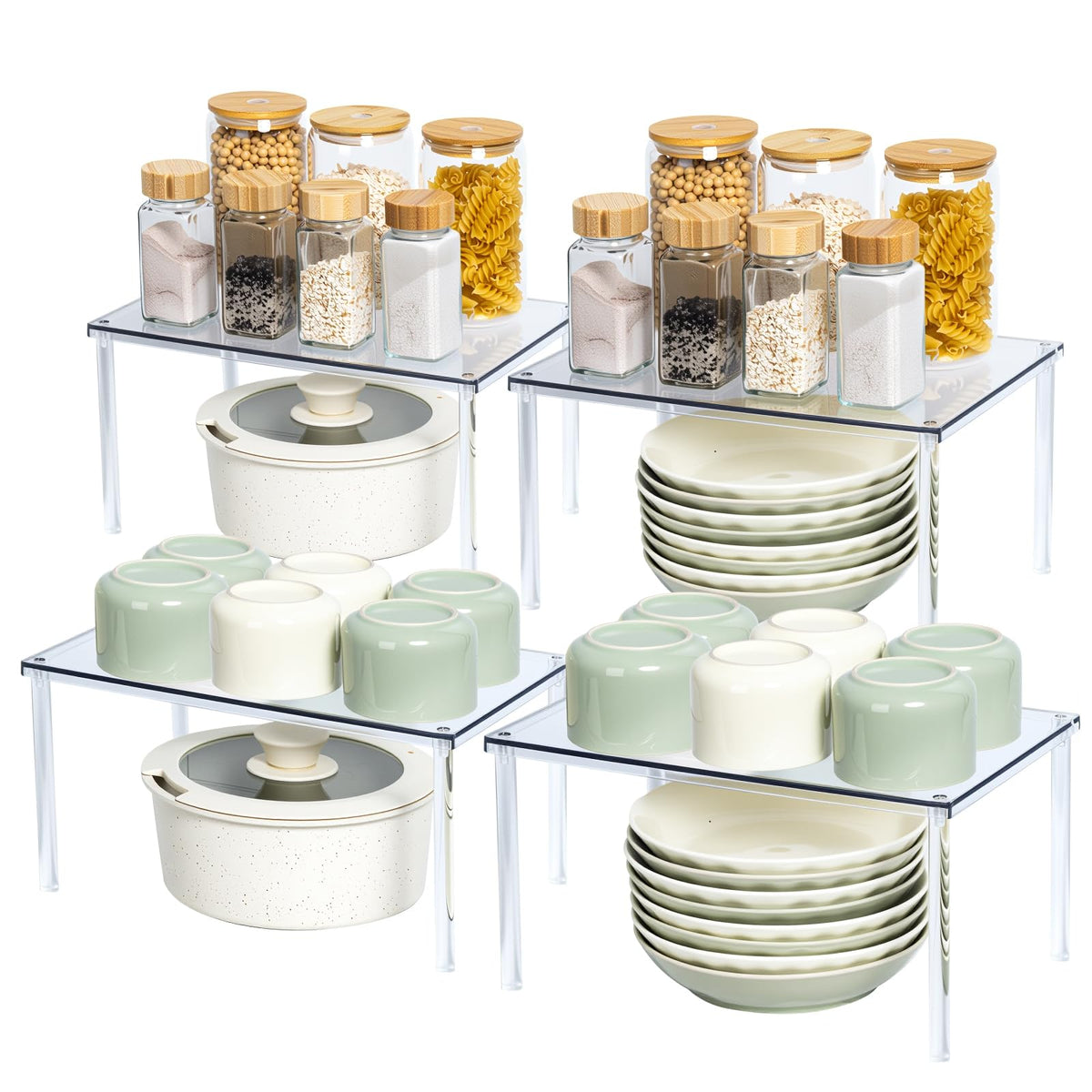 Bobomoment acrylic cabinet organizer with four shelves for compact spice storage