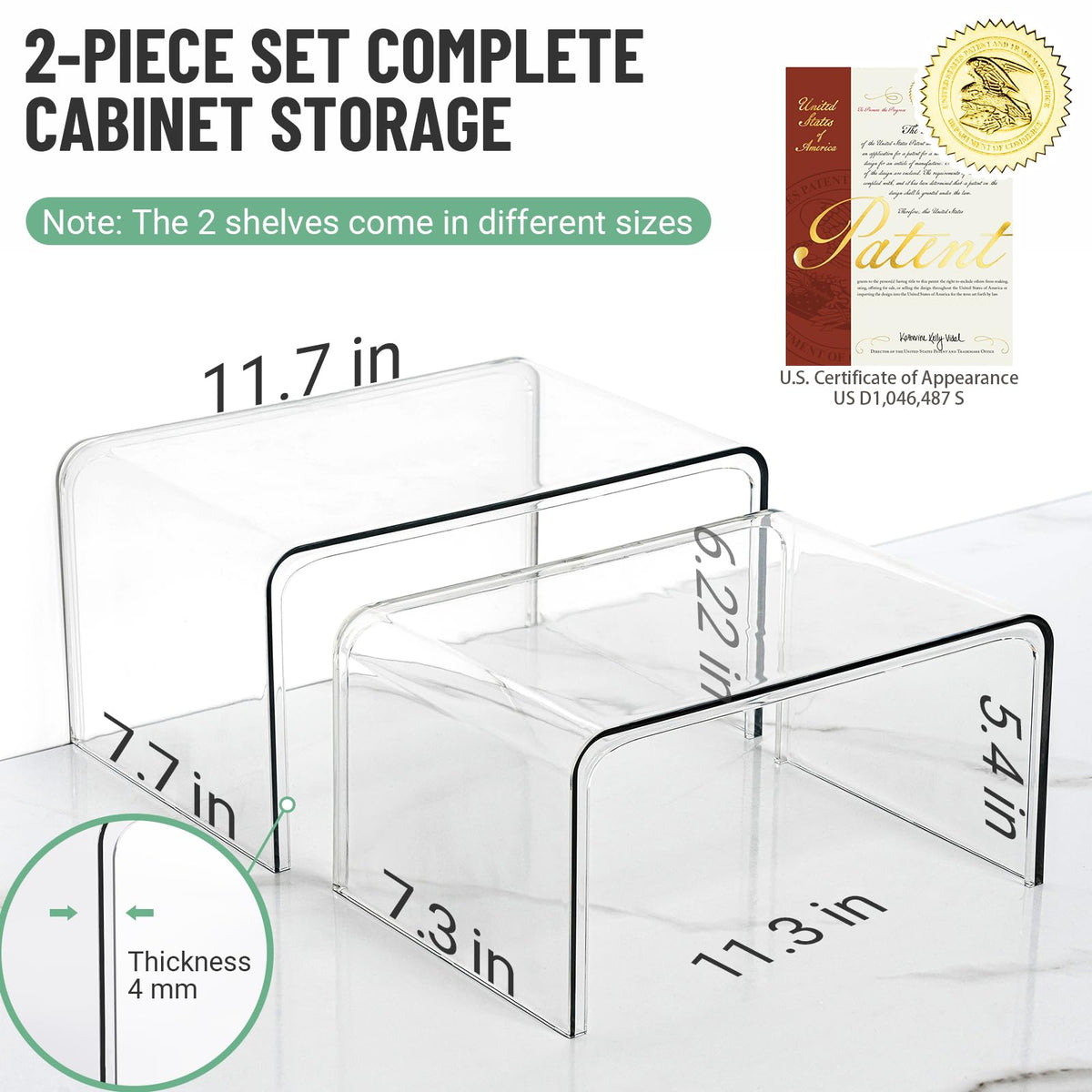 Bobomoment clear cabinet organizer set of 2 on a lower shelf arrangement.