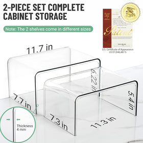 Bobomoment clear cabinet organizer set of 2 on a lower shelf arrangement.