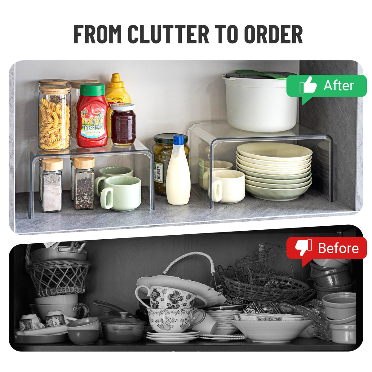 Bobomoment clear shelf organizer supporting small pots on a sturdy rack