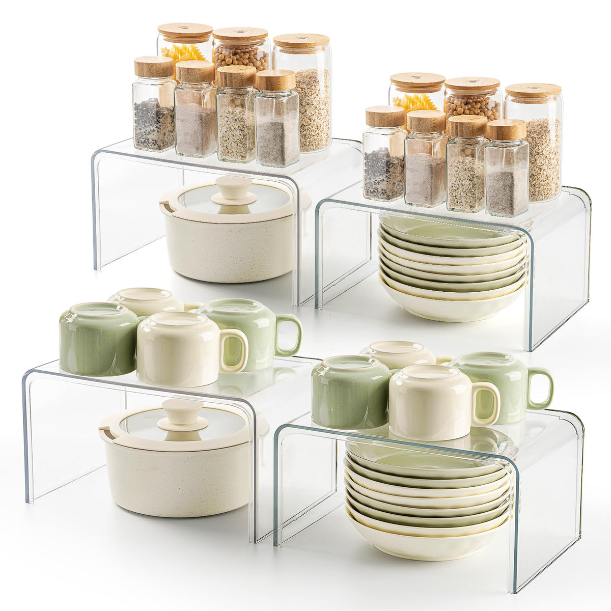 Bobomoment clear shelf organizer displaying spices for quick kitchen access