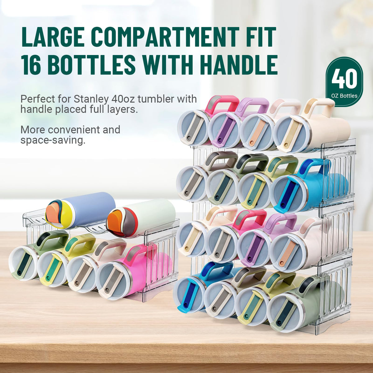 Bobomoment stackable tumbler storage with adjustable layers for flexible cabinet organization.