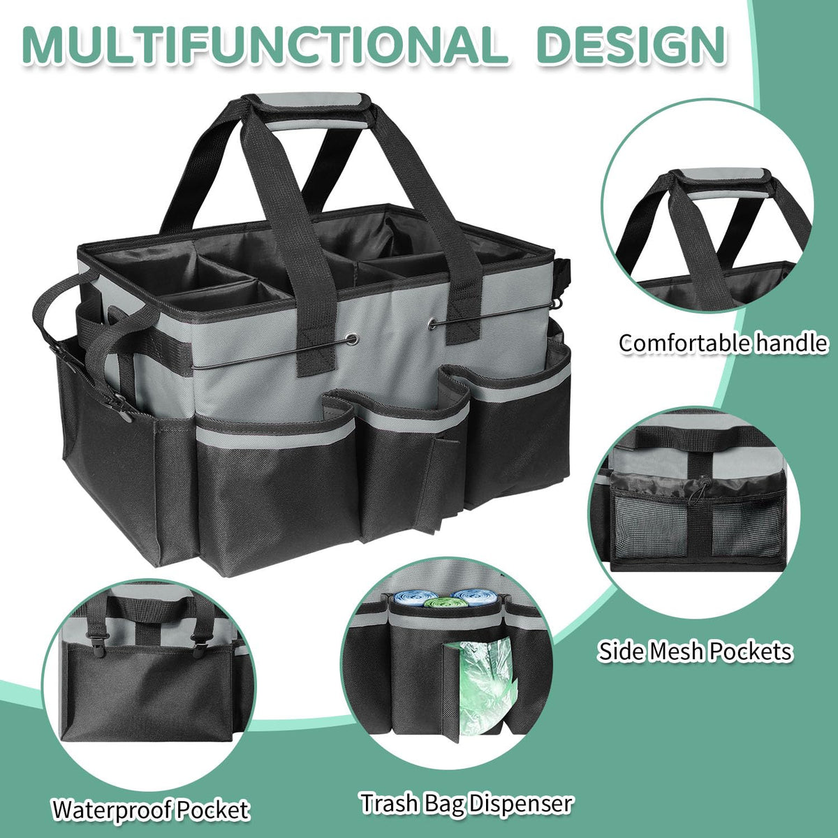 Boczif Cleaning Caddy with adjustable shoulder straps for hands-free transport during tasks.