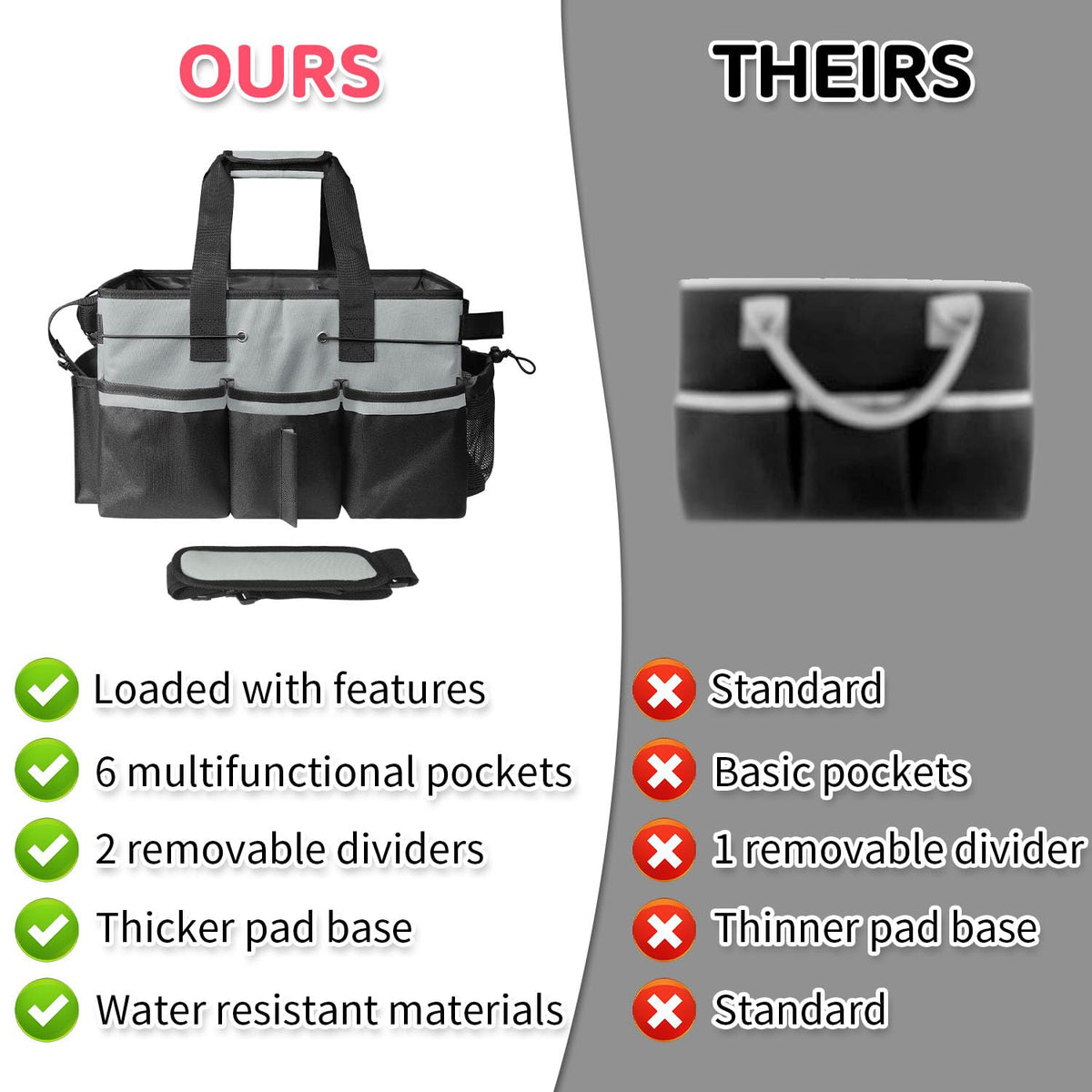 Three front pockets keep small items within reach in the Boczif caddy.