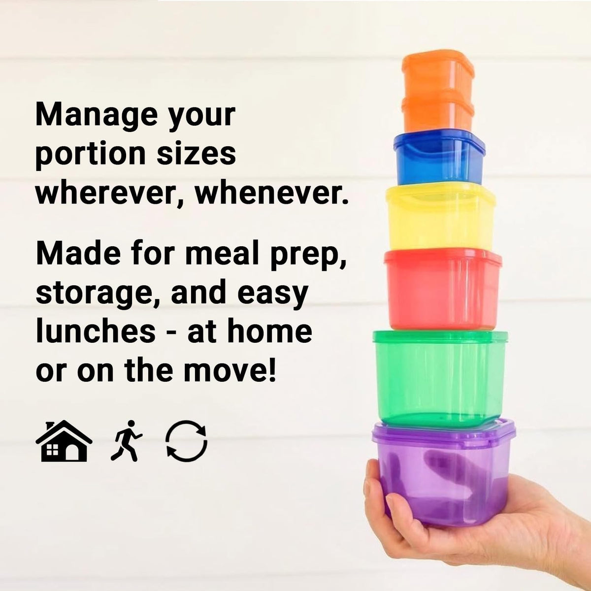 BODi stackable meal-prep containers save space in kitchen.