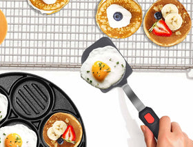 BodiCal spatula set soft-edge design aids gentle flipping for delicate foods.