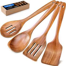 BodiCal teak flat spatula 12in for smooth flips on nonstick pans.