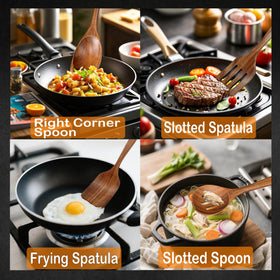 BodiCal teak heat-resistant utensils for high-temperature cooking.