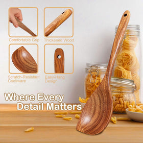 BodiCal teak right-corner spoon 12.8in for stirring and serving.