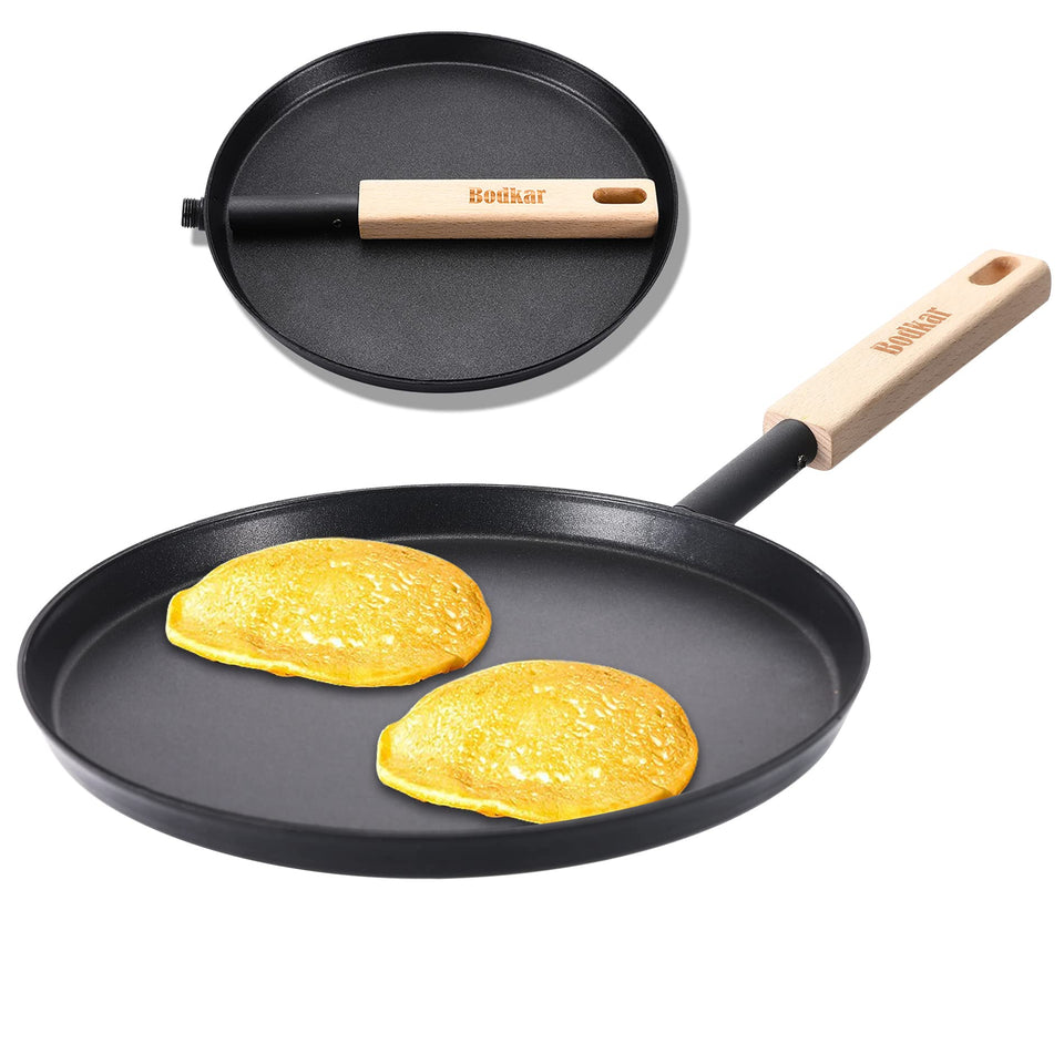 bodkar 8-inch frying pan with detachable wooden handle for portable camping cooking