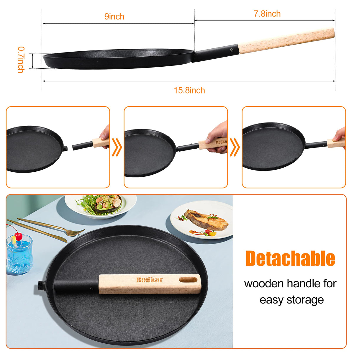 bodkar flat crepe pan for camping ideal for quick even heating