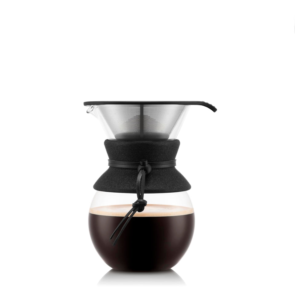 Bodum 34oz pour-over coffee maker with glass carafe and stainless filter for rich, clean flavor