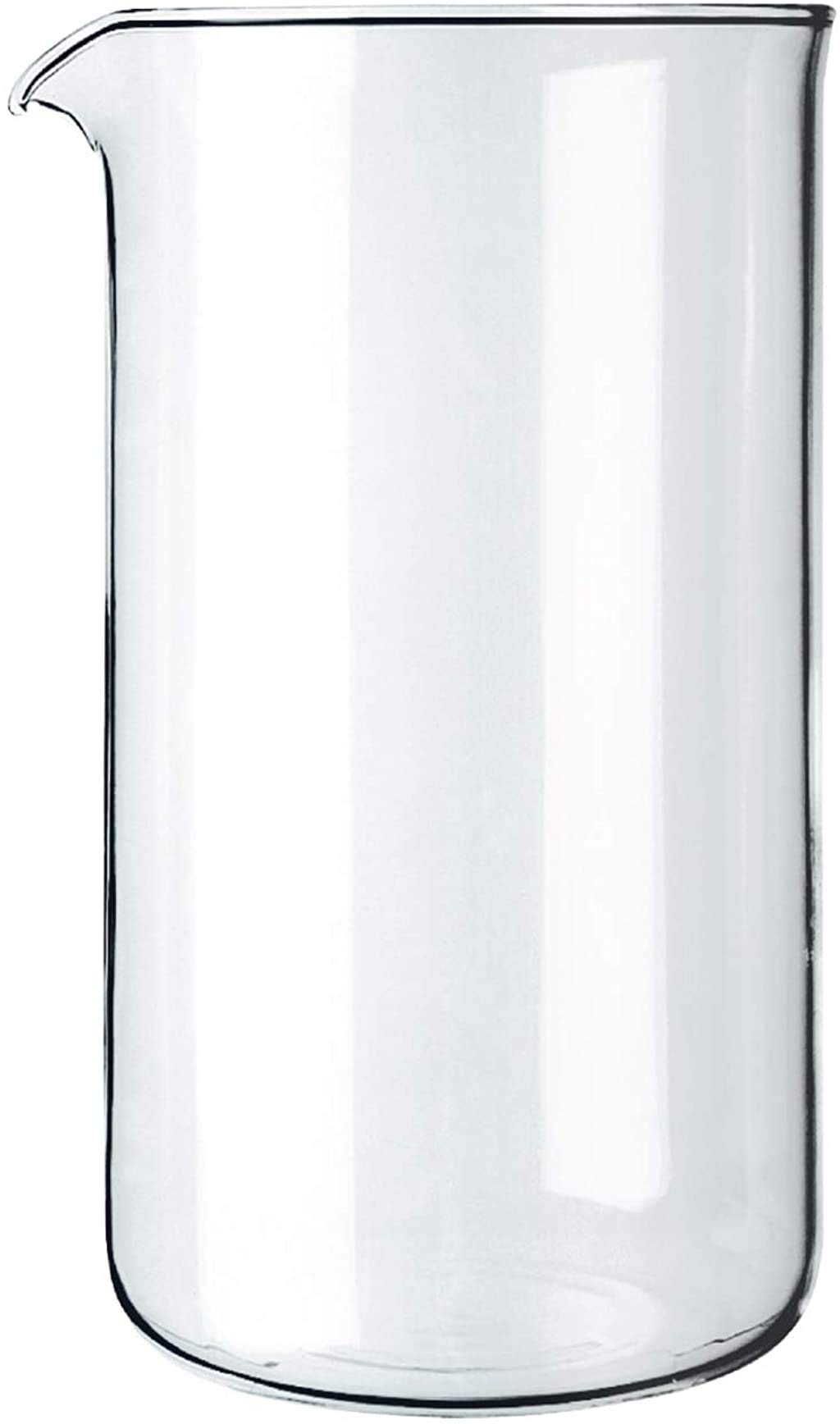 Bodum 34oz spare carafe front view, compatible with eight-cup French presses for quick replacement