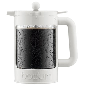 Bodum 51oz cold brew maker white front view for easy countertop brewing