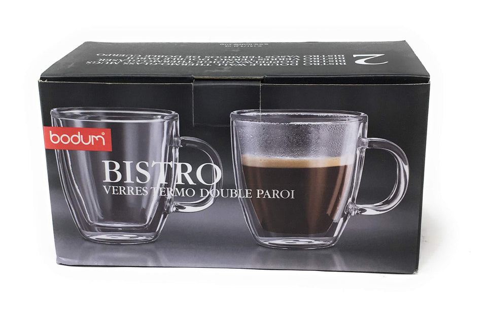 Bodum Bistro 5oz double-wall espresso mug set of two keeps heat steady and hands cool