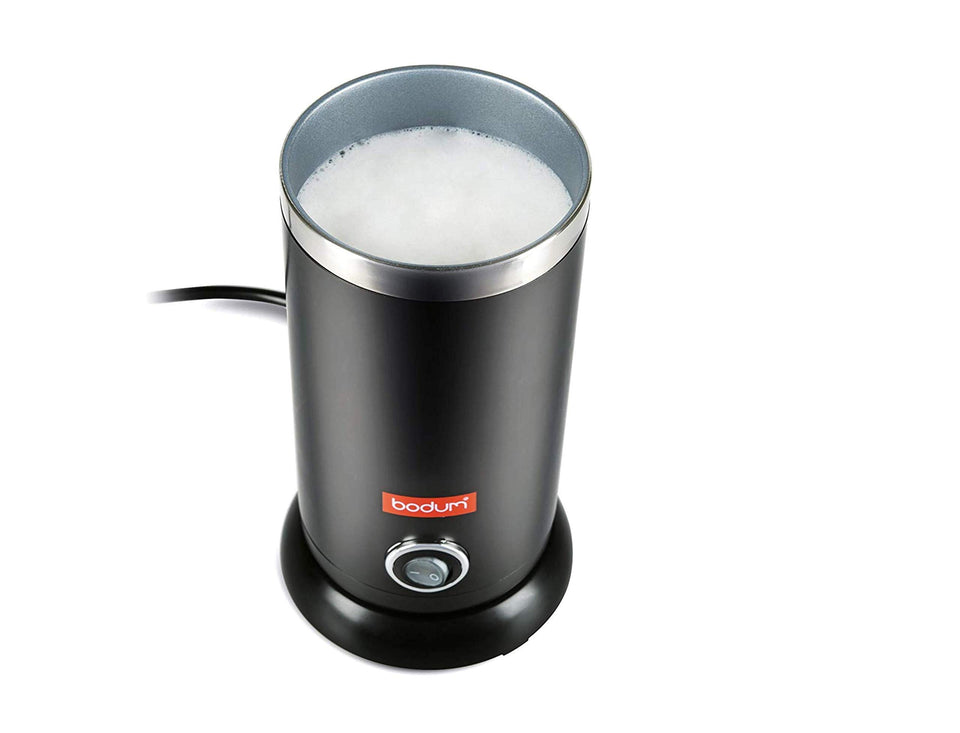 Bodum Bistro milk frother front view demonstrates compact design for everyday frothing at home