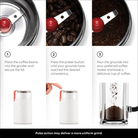 Bodum Bistro white grinder in action for quick coffee grind