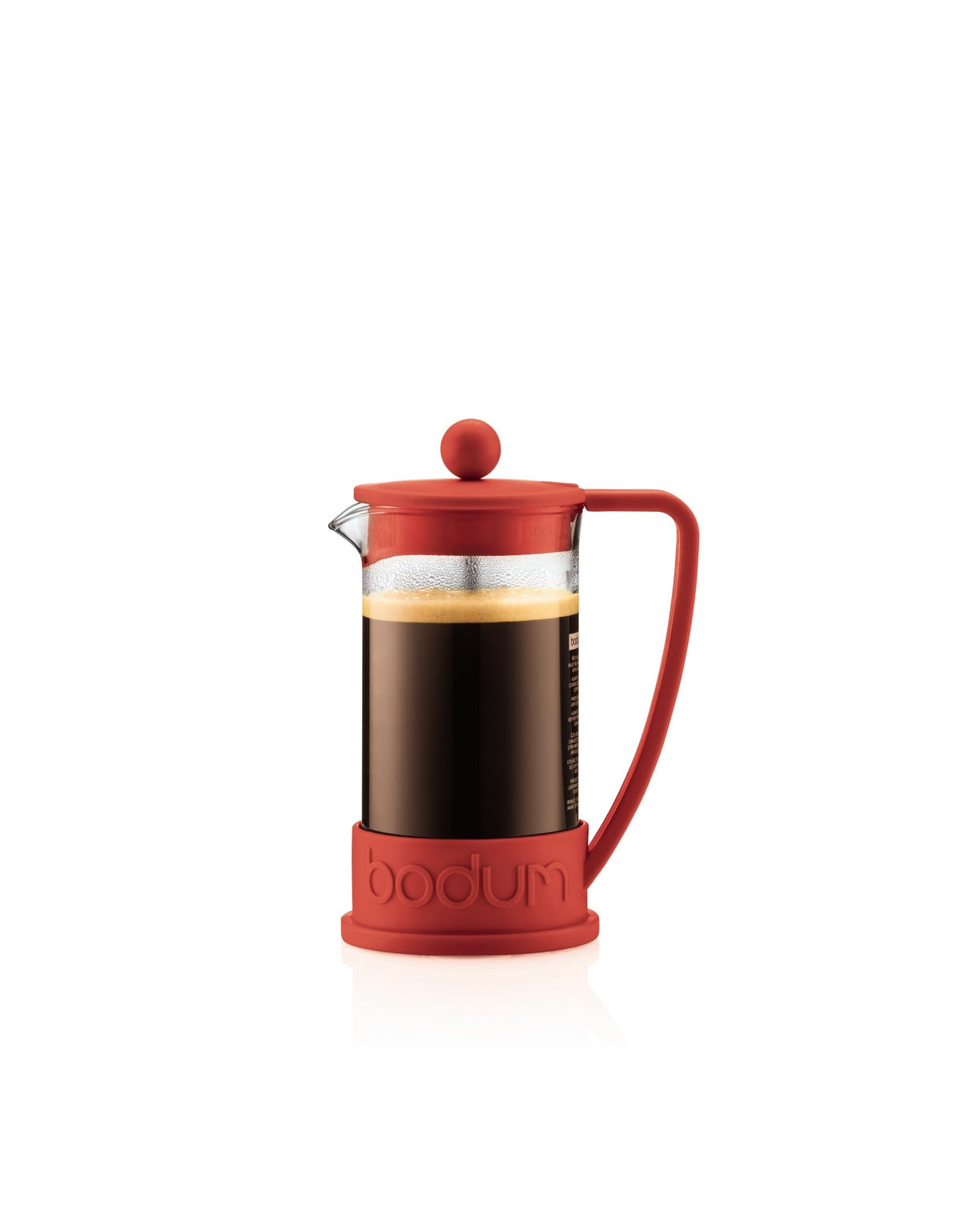 Bodum Brazil 34oz French Press red carafe shows heat-resistant glass for rich flavor