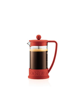 Bodum Brazil 34oz French Press red carafe shows heat-resistant glass for rich flavor