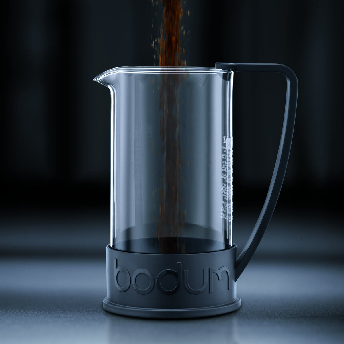 Close-up of Bodum Brazil 51oz French Press black, plunger and stainless filter detail