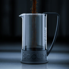 Close-up of Bodum Brazil 51oz French Press black, plunger and stainless filter detail