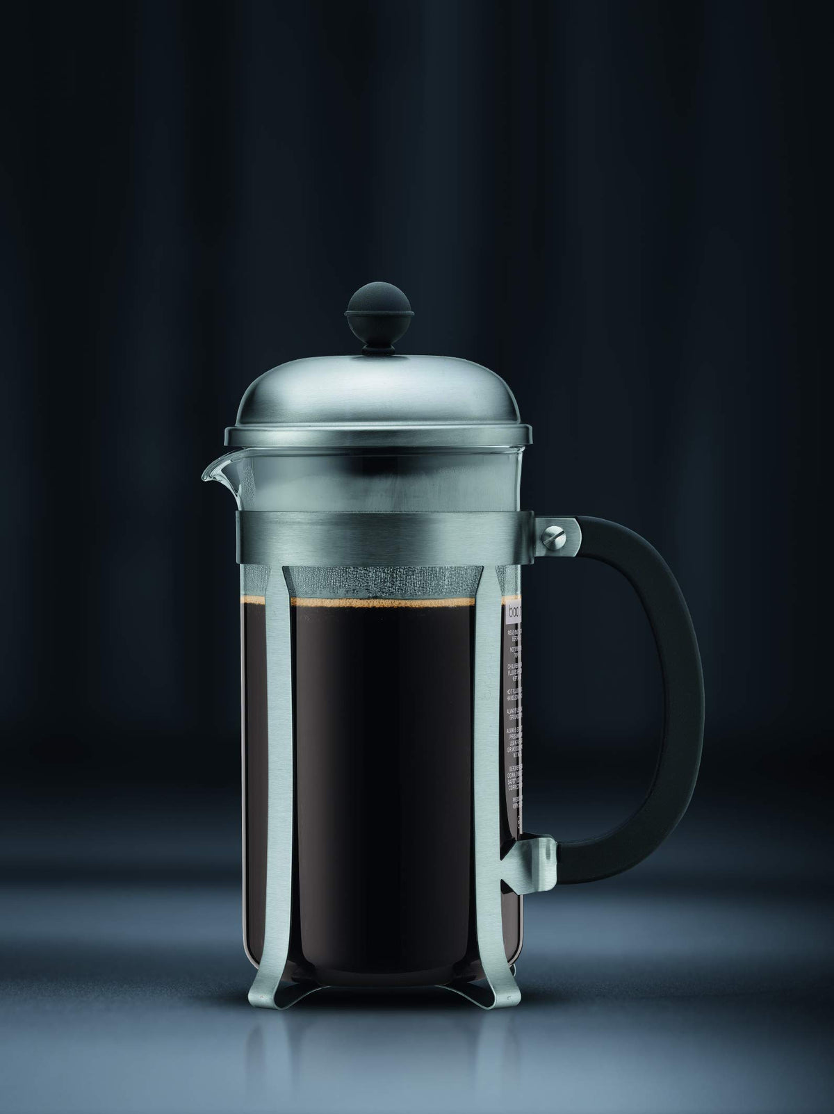 Brushed stainless steel frame on Bodum Chambord adds durable, timeless style.