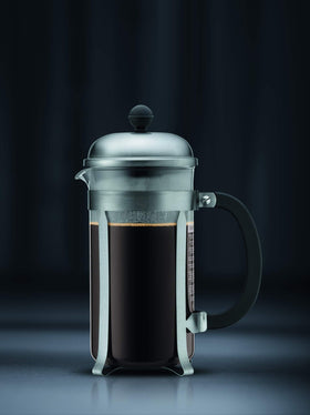 Brushed stainless steel frame on Bodum Chambord adds durable, timeless style.