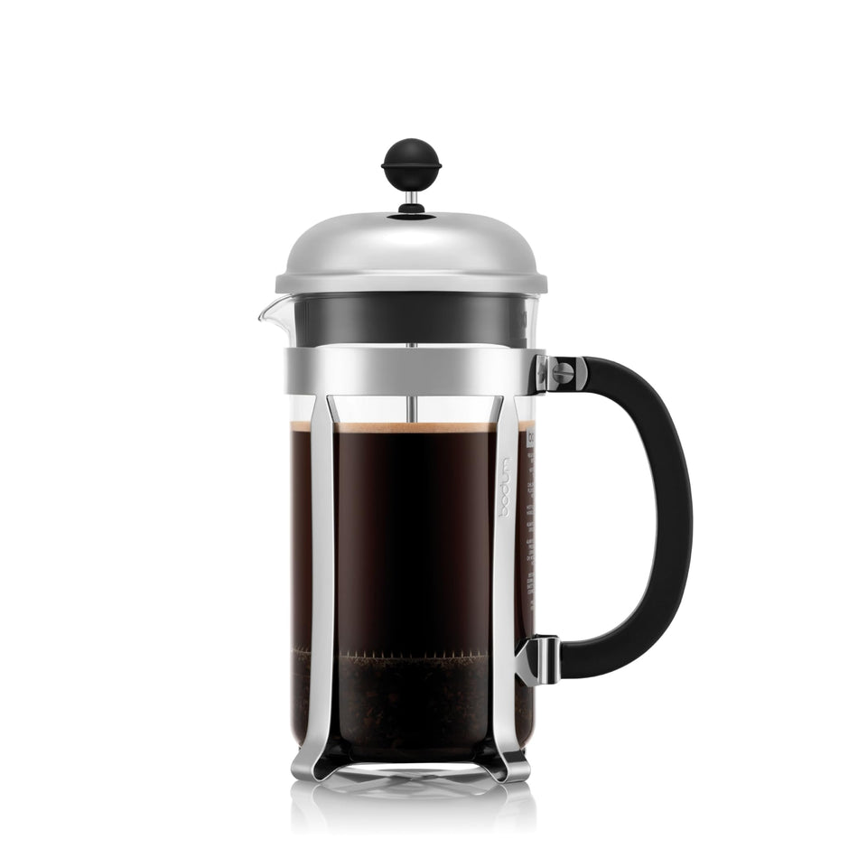 Bodum Chambord 34oz glass carafe front view for brew visibility and monitoring.