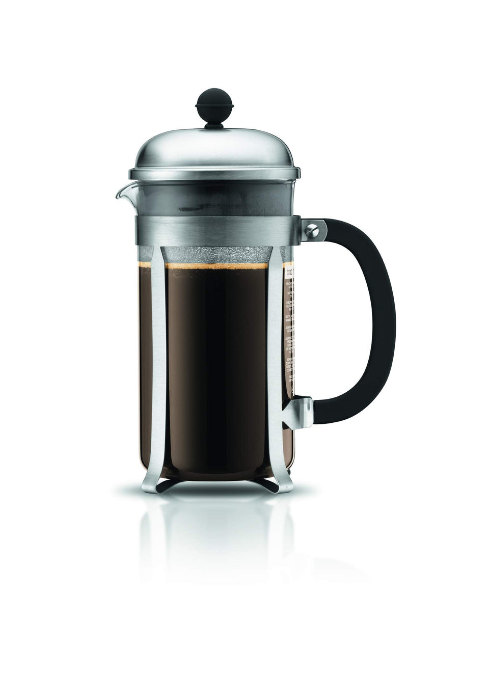 Bodum Chambord 34oz glass beaker displays coffee color for rich aroma.