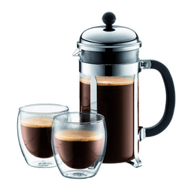 Counter-ready Bodum Chambord 34oz French Press for convenient servings.