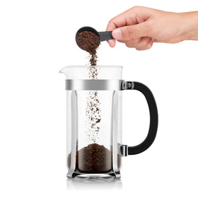 Bodum Chambord 34oz stainless steel frame detail for durability and shine.