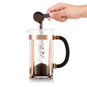 Bodum Chambord stainless steel frame with copper accents for durability and style.