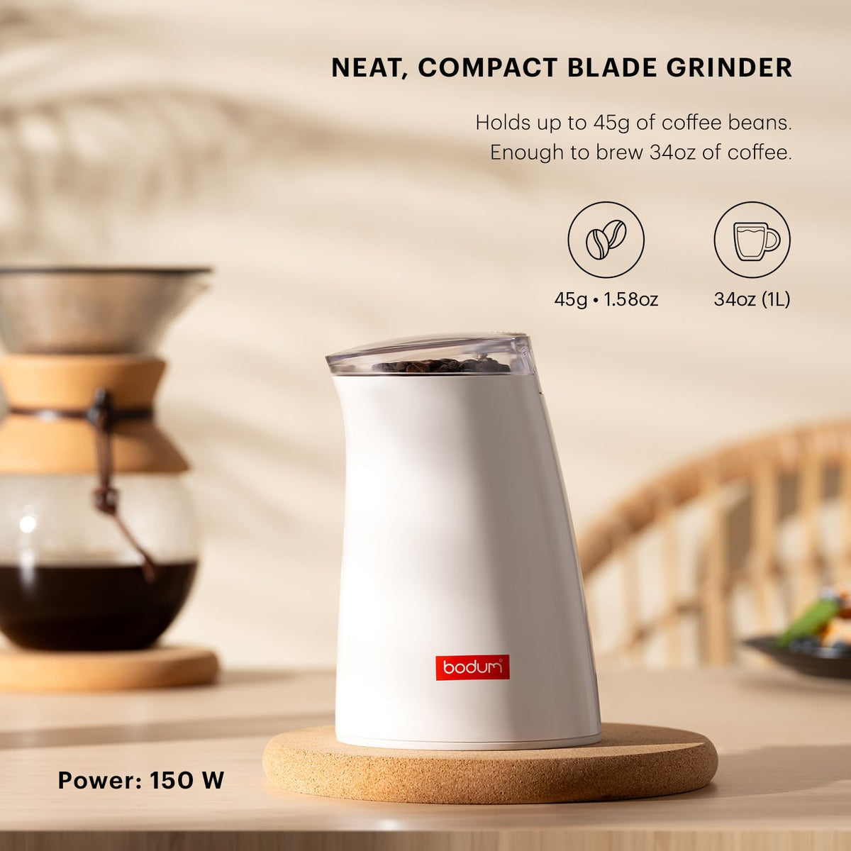 Bodum C-Mill stainless blade provides consistent grinding results.