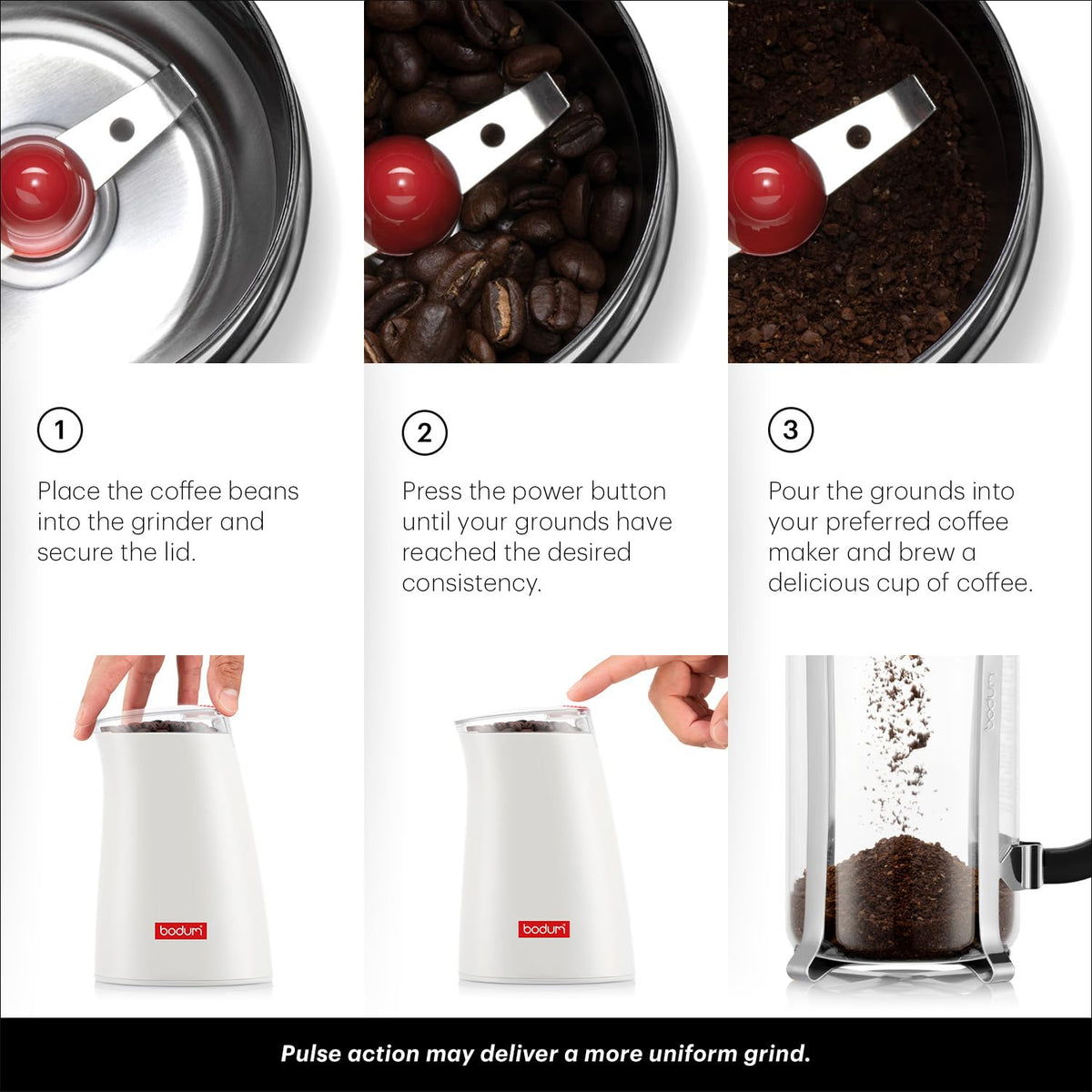 Bodum C-Mill transparent lid lets you monitor grind size.