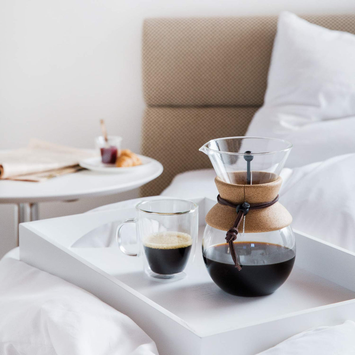 Bodum cork sleeve grip offers comfortable, secure handling.