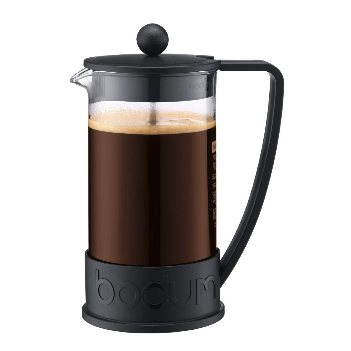 Heat-resistant Bodum glass carafe rim for steady pouring