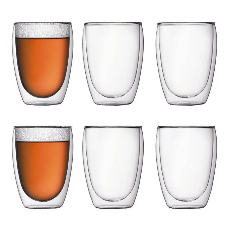 Bodum Pavina 12oz double-wall glass set showing insulation