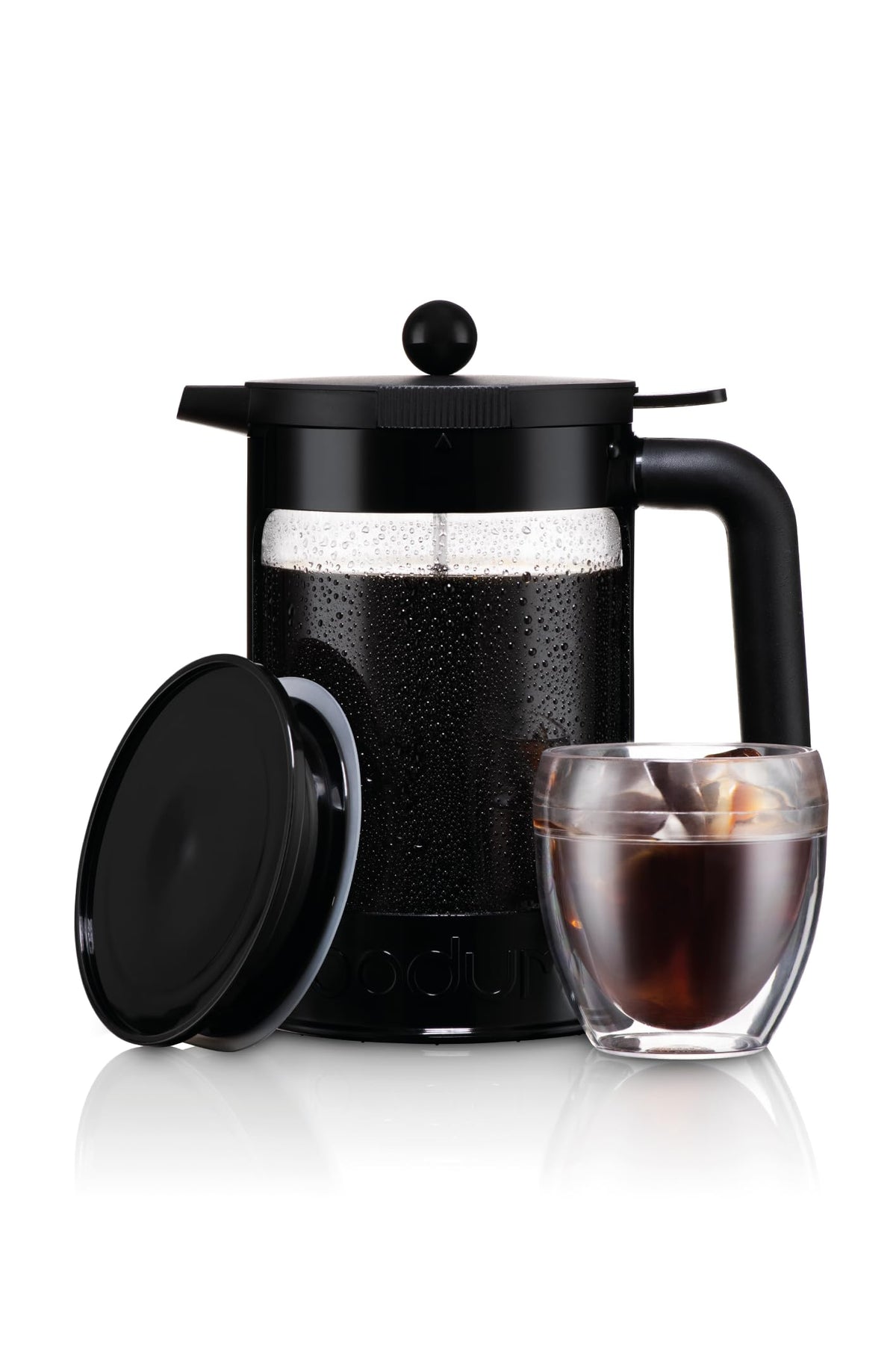 Bodum stainless-steel carafe closeup emphasizes durability and clean taste.