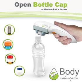 Close-up of the activation button on the Body Without Pain opener for easy use