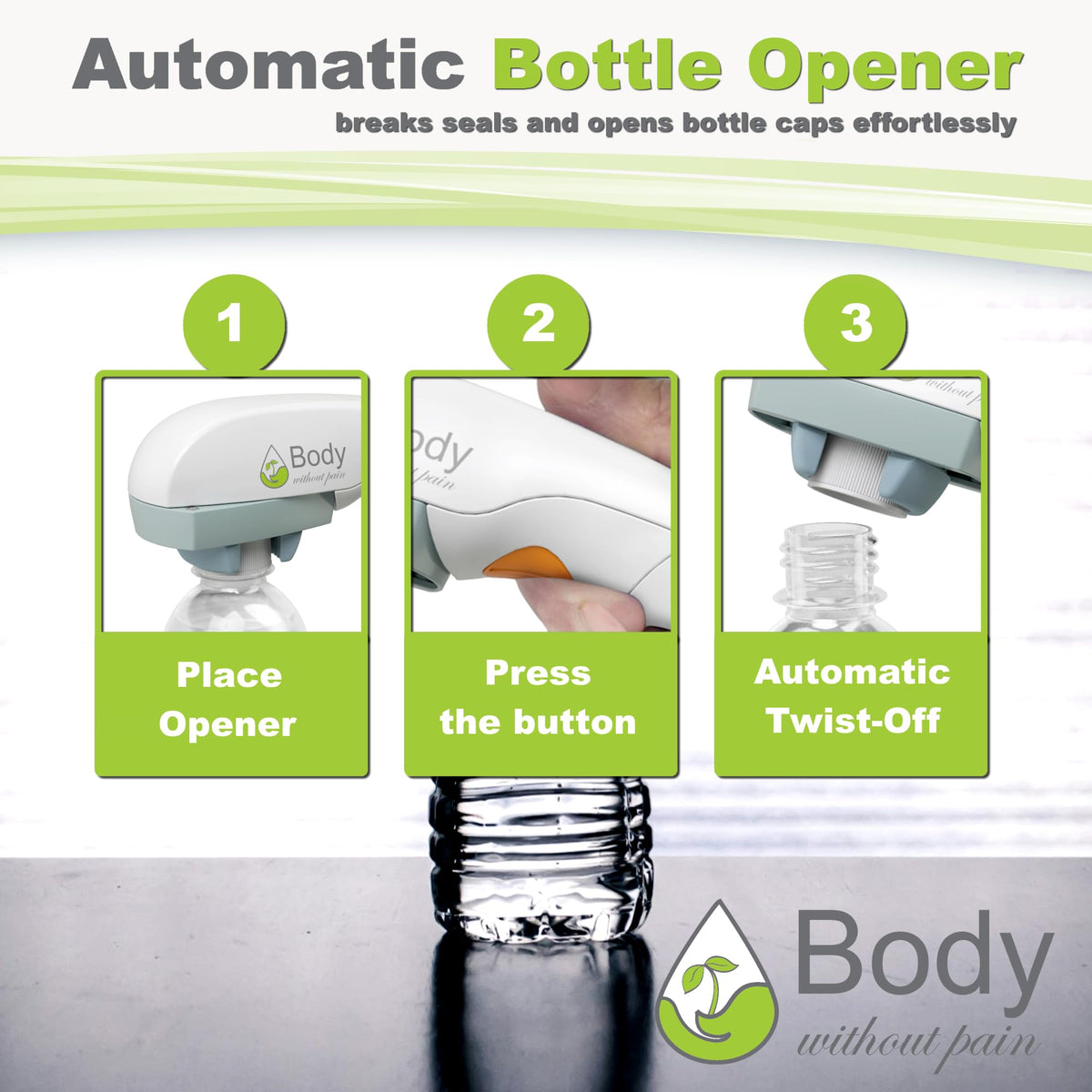 Ergonomic and compact grip on Body Without Pain bottle opener