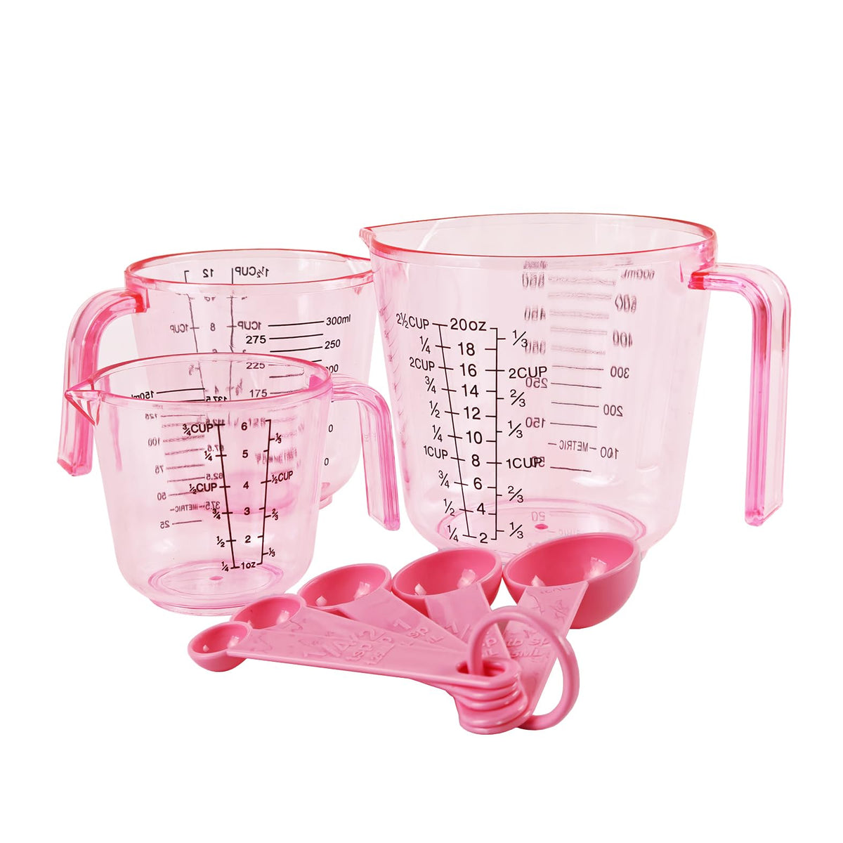 BOEYAA pink measuring cups 150ml stacked neatly for precise kitchen planning