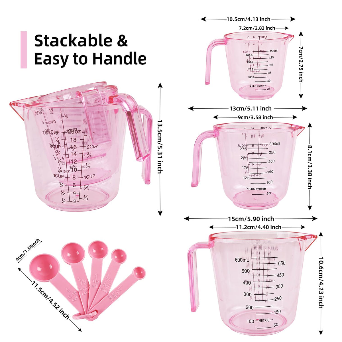 BOEYAA pink measuring cups 600ml great for larger batches