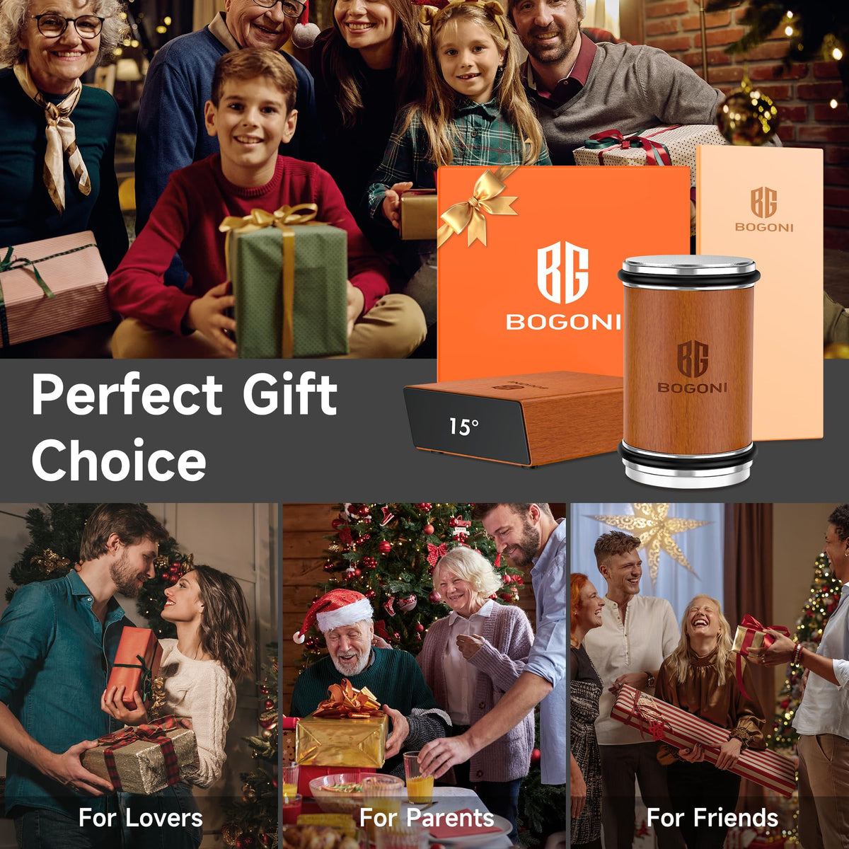 Bogoni deluxe gift box packaging shown for a ready-to-gift sharpener.