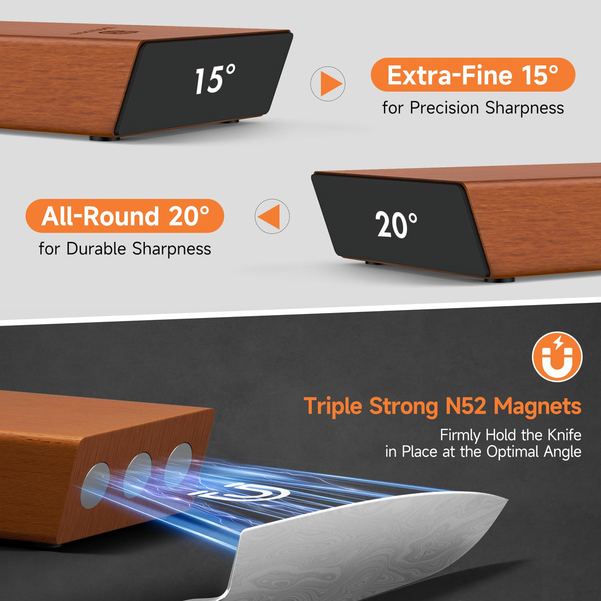 Bogoni premium wood holder providing secure knife placement during sharpening