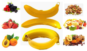Two-pack yellow banana holder keeps fruit fresh and organized.