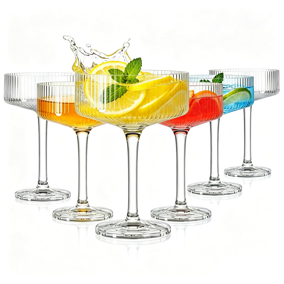 Bohiimia plastic coupe glasses 10oz ribbed, front view for elegant cocktails.