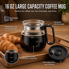 Bohodiy 16oz glass mini coffee pot mug with clear view.