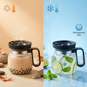 Bohodiy clear glass coffee pot mug highlights beverage color.