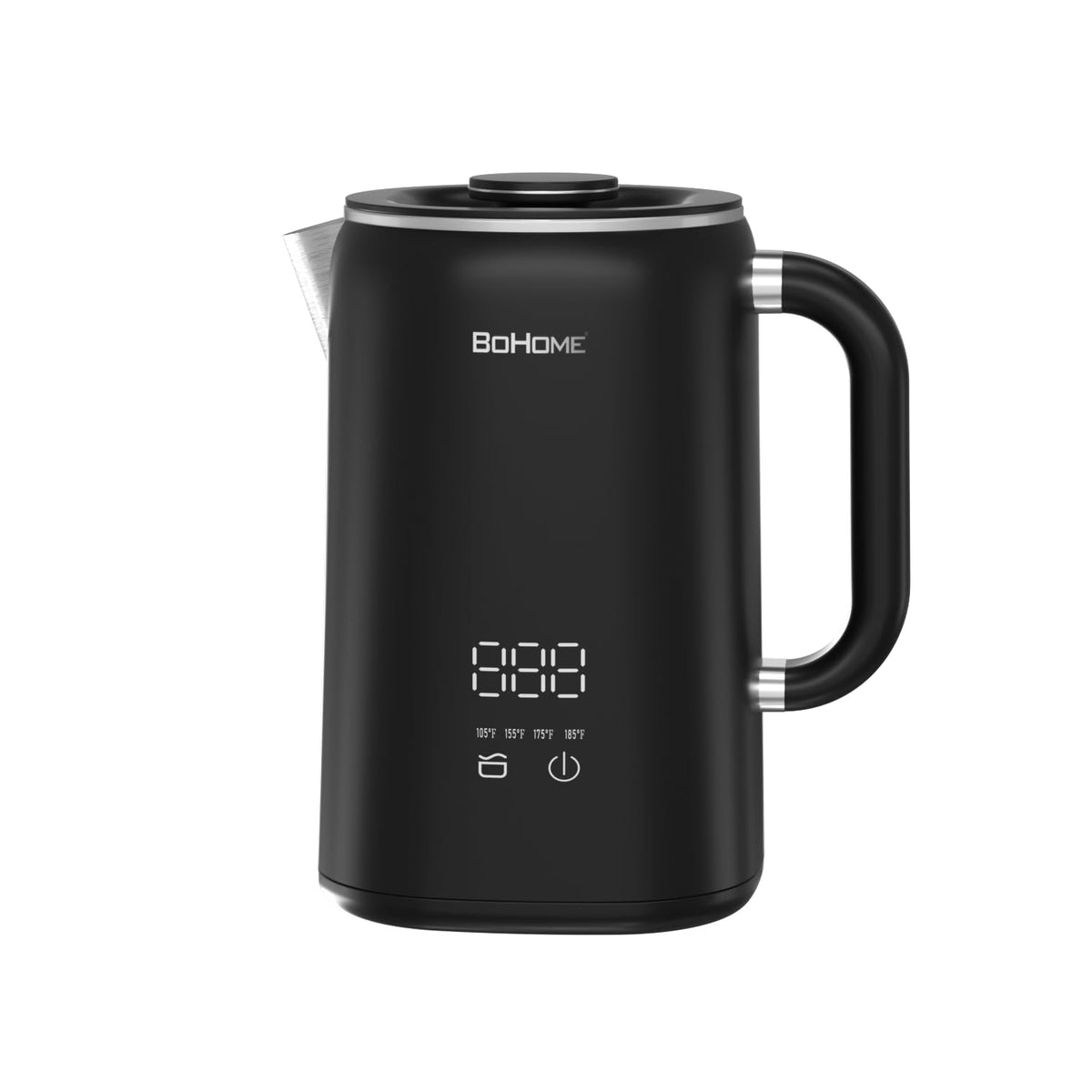BOHOME electric kettle with large display showing real-time temperature.